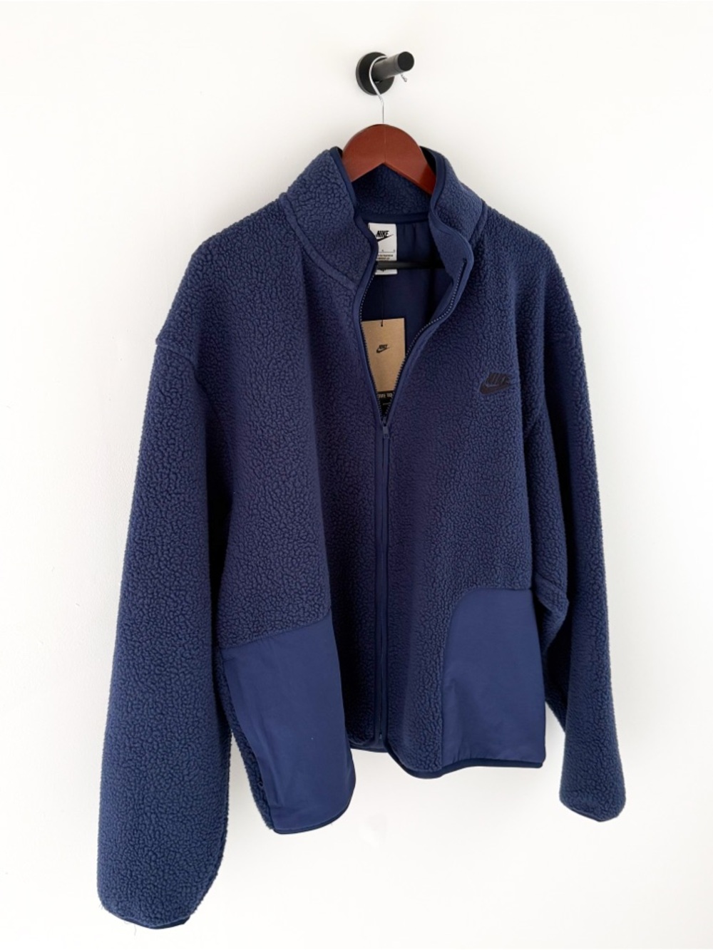 New Nike Sportswear Club Sherpa Fleece Jacket Men's Navy Blue Size L Oversized - Picture 6 of 13